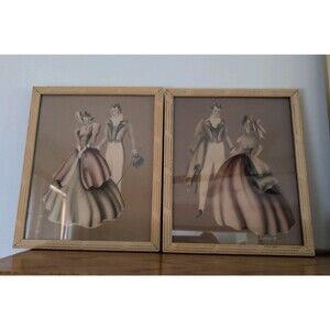 Vtg 40/50's Turner Prints Art Deco MCM Couple Orig Frames Pair Excellent Cond!